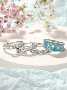 4pcs Luxurious Cubic Zirconia Stone Rings, Suitable For Women, Ideal For Wedding, Engagement, Anniversary Party, Valentine's Day Gift - 3# - View 5