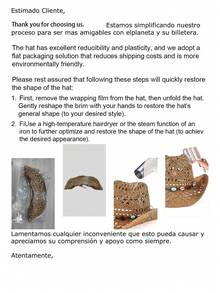 1pc Unisex Gemstone Decor Western Cowboy Hat, Hollow Print Straw Hat, Spring/Summer Travel Sun Beach Hat, Casual Sun Hat (After Receiving The Product, If The Brim Is Deformed, It Needs To Be Manually Adjusted Back) - C - View 5