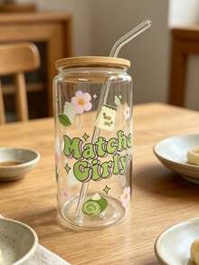 1 Set/Matcha Cup With Lid And Straw, Large Capacity Matcha Tumbler With Straw, Ins-Style Daily Use Glass Straw Cup, Suitable For Coffee, Matcha, Juice, Sparkling Water, Etc. - Multicolor - View 7