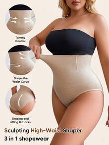 1 pezzo Mutandine modellanti vita alta taglie forti con effetto sollevamento glutei, forte controllo addominale & sollevamento glutei, modellazione corporea 3D; fascia vita senza cuciture, design glutei a pesca, adatto per fitness modellante, recupero post-parto & uso quotidiano - Albicocca - Visualizzare 3