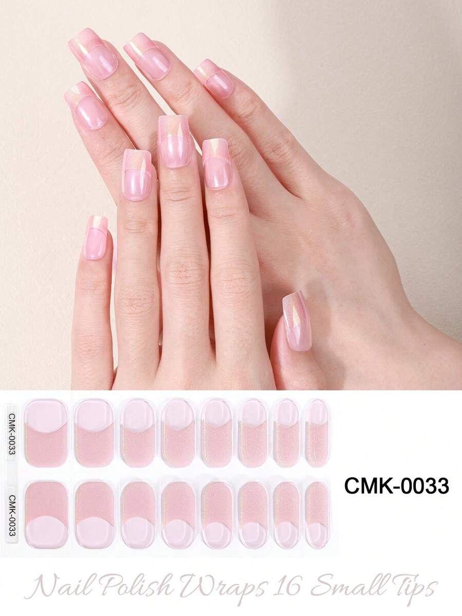 16pcs Milk Jelly White Semi-Cured Gel Nail Stickers, Fashionable Colors, Long-Lasting Full Coverage Gel Nail Sticker - Red and White - View 1