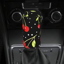 Bộ 1 vỏ bọc cần số và tay phanh in hình quả anh đào, làm từ sợi polyester, phụ kiện xe hơi đa năng, dùng được cho cả nam và nữ. - nắp cần số - Xem 1