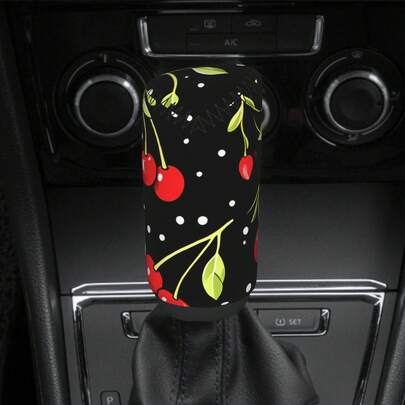 Bộ 1 vỏ bọc cần số và tay phanh in hình quả anh đào, làm từ sợi polyester, phụ kiện xe hơi đa năng, dùng được cho cả nam và nữ.
