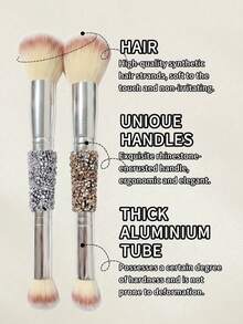 1pc Rhinestone Dual-Ended Foundation&Concealer Brush.Gold-Silver,Dense Bristles.Large For Base/Blush,Highlight.Even Finish,Beginner-Friendly Gift. - Multicolor - View 3