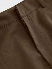 Mono de diseño minimalista Vela Rue con cierre de gancho y cremallera, pantalones anchos de color azul marino sólido semitransparente y ligeros, pantalones anchos de moda para todas las estaciones - Marrón - Ver 4