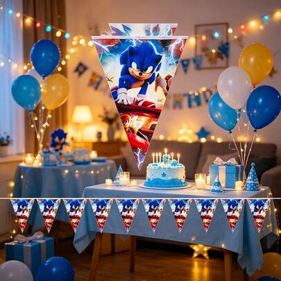 10pcs/Set Cartoon Themed Party Pennant Flags | Popular Cartoon IP Party Decorations, Party Atmosphere Decor Hanging Flags, Cost-Effective Party Supplies