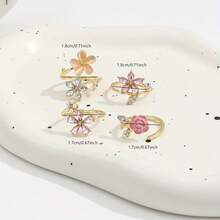 A Set Of Four Adjustable Rings Featuring Bohemian Designs, Including Colorful Roses And Faux Pearl Five-Petal Flowers, Perfect For Women'S Casual Outings, Everyday Wear, And Vacation Parties - 彩色 - 查看 1