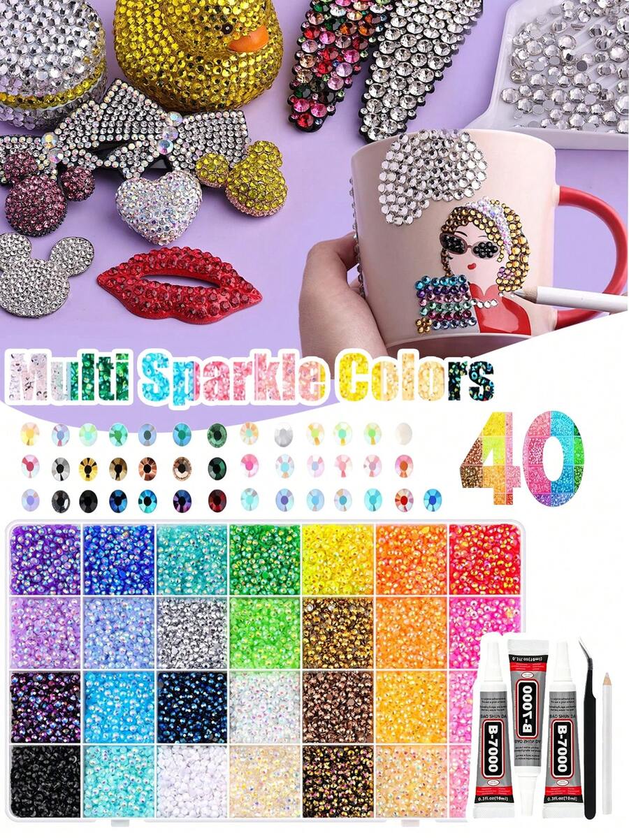 40000Pcs 40 Colors Jelly Rhinestones For Bedazzling,5mm Multicolor Resin Flatback Gems For Diamond Art, Bedazzler Kit For Bedazzle Thing Crafting Book