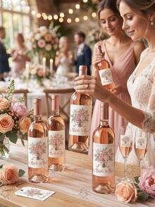 2张婚礼酒瓶标签 - 浪漫婚礼自粘标签贴纸，适用于香槟，婚礼派对礼物，订婚礼物的理想之选 - 桌面装饰，婚礼创意，婚礼庆典装饰贴纸，新娘送礼会，婚礼创意，送给未婚夫/妻的订婚礼物，伴娘伴郎 - 花卉A - 查看 2