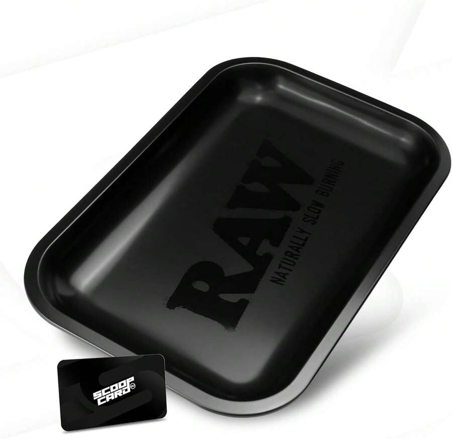 RAW Matte Black 'D Cigarette Rolling Tray | Size - Small | Elegant And Sleek Black On Black Finish With Smooth Rounded Edges - trắng - Xem 1