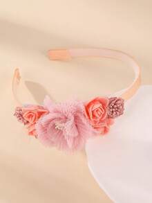 1pc Fashionable Countryside Vacation Style Faux Flower Headband, Daily & Holiday Accessory Gift For Girls - Pink - View 3
