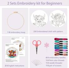 Offizon 2 PCS Embroidery Kit For Beginners - Cross Stitch DIY Craft Set, Embroidery Accessories &Amp; Hoop Included, Hand Embroidery Kit For Adults Stitching Sewing Kit Gift | Cow Patterns - ColorB - View 2