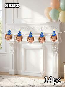 7/14/21pcs Customizable Birthday Photo Decorations, Personalized Photo Garland, 1st Birthday Banner, Personalized Birthday Hat Decor Garland, Birthday Party Gifts, Baby Shower/Gender Reveal Party Banner, Personalized Gift, Unique Gift - Multicolor - View 32