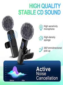 Two Pieces Wireless Tie Microphone Is Suitable For Android And IOS Phones The Lapel Microphone Can Be Used Directly After Insertion And Has A Long-Lasting 60mAh Rechargeable Battery It Is A Wireless Microphone With Noise Reduction And Is Suitable For Video Recording Interviews Podcasts Vlogs It Is A Gift For Him - View 4
