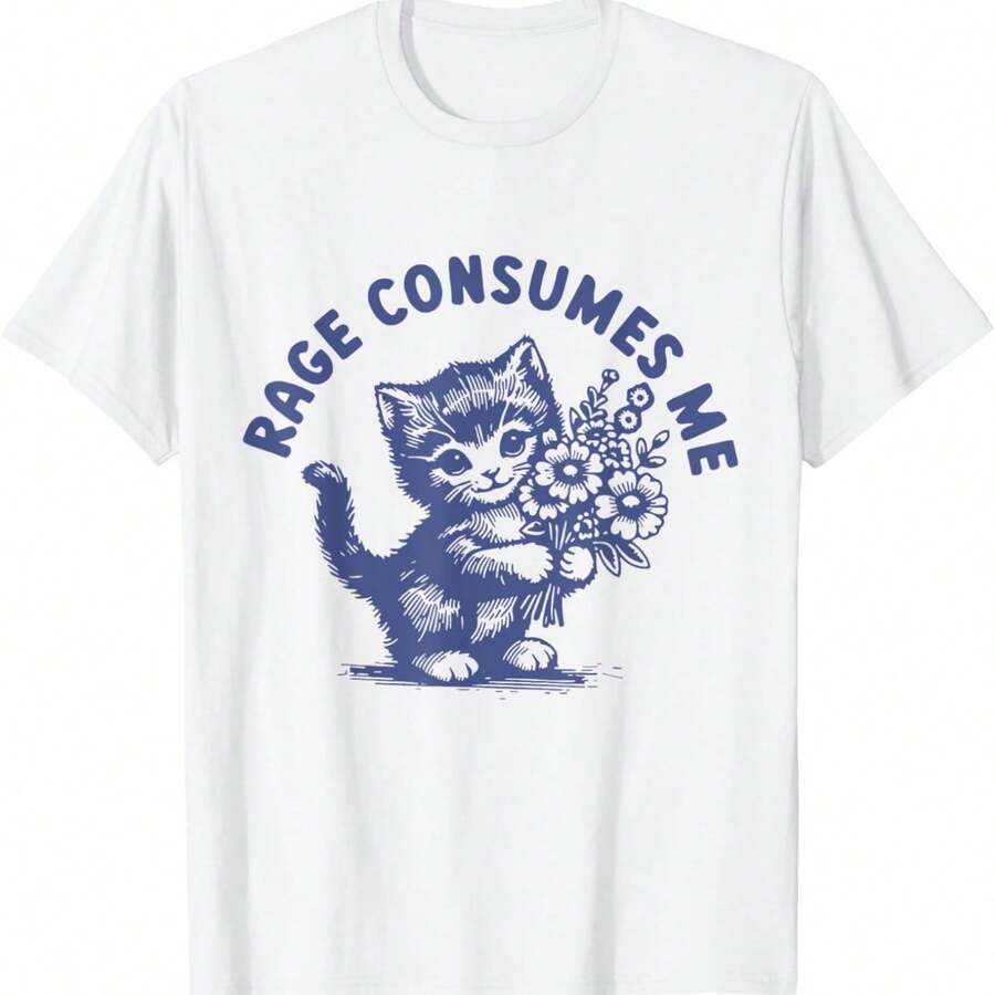 TendenciasCamiseta con meme de gatito lindo: La rabia me consume. - Blanco - Ver 1