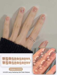 20pcs Semi-Cured Gel Nail Strips, Durable Salon-Grade Nail Stickers, Easy To Apply And Remove, Requires UV Lamp Curing - Camel - View 8