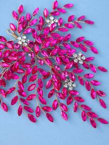 1pc Fuchsia Women's Fashion Crystal Leaf Headband, Elegant Bridal Headpiece For Wedding, Ball, Party, Luxury Rhinestone Hair Accessory,Festival,Birthday - Hot Pink - View 5