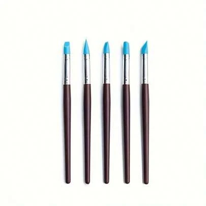 Bộ 5 cọ vẽ gốm sứ bằng silicon - Đầu mềm không làm hỏng đất sét | Dụng cụ nặn và tô màu đất sét | Bộ cọ vẽ viền tượng gốm DIY dành cho người mới bắt đầu