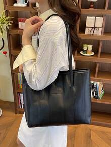 Large Capacity Women's Tote Bag, New Minimalist Versatile Shoulder Bag, Popular For College Students And Commuting - Black - View 4