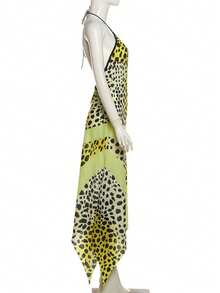 Bold Leopard Print Halter Bodycon Dress, Women's Keyhole Cutout Open Back Maxi Dress, Sheer Mesh High-Waisted Party Dress, Suitable For Cocktail Events, Evening Banquets, Girls' Night Out, Concerts, Music Festivals & All-Season Statement Outfits - 黃色 - 查看 6
