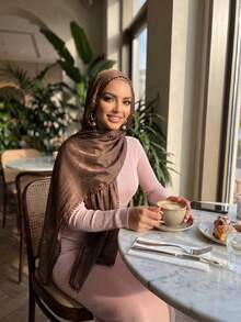 1pc New Solid Color Island Pleated Heart-Shaped Scarf, Women's Muslim Hijab, Daily Beach Sun Protection Shawl, Holiday Gift - Multicolor - View 16
