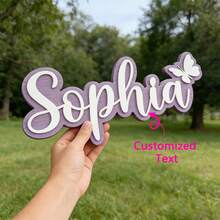 1pc Customized Wooden Name Plate, Personalized Name, Cute Butterfly Design, Multiple Colors, Suitable For Bedroom, Living Room, Home Decor, Wedding, Birthday, Valentine's Day, Party, Easter, Mother's Day, Customized Gift, Personalized Gift, Eid Gift, Nameplate - Pink - View 10