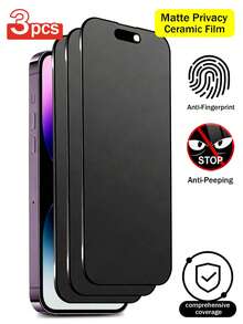 MIGAE 三片装 - 适用于 17 Pro Max、17 Pro、17 Air、17、16 Pro Max、16、16 Pro、16 Plus 和 14 Pro Max（6.9/6.7 英寸）的磨砂隐私屏幕保护膜。高品质 9H+ 陶瓷屏幕保护膜，柔软舒适，防刮耐用，触控灵敏，兼容手机壳。必备屏幕保护膜及配件，生日或春季的理想礼物。 - 黑色 - 查看 14