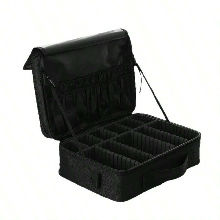 1pc Travel Makeup Case, Cosmetic Storage Box, Portable Makeup Artist Organizer Bag With Adjustable Dividers, Can Store Cosmetics, Makeup Brushes, Toiletries, Jewelry, Digital Accessories, Also Can Be Used As Room Decor, Storage Box, Cosmetic Organizer, Makeup Bag, Toiletry Bag, Cosmetic Pouch - Black - View 1