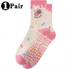 1/2/3/4/5/6 Pairs Of Women's Pilates Sports Socks,Anti Slip,Wear-Resistant,Comfortable,Moisture Absorbing Printed Grip Yoga Socks, Suitable For Pilates, Yoga, Fitness, Dance, Etc. Cute Donut Embroidery Pattern Tube Socks, Give Others The Ideal Gift. - Apricot - View 11