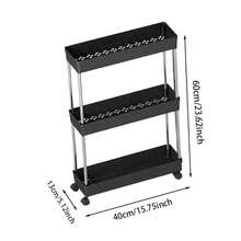 1pc Multi-Functional Black & White Sliding Storage Rack Trolley, Hollow Draining Multi-Layer Ultra-Thin Storage Cart, Slim Storage Cart, Rolling Storage Cart, Narrow Shelving Unit, Bathroom Shelf, Kitchen, Bathroom, Laundry Room Mobile Storage Rack, Space-Saving Storage Rack, Multi-Tier Floor-Standing Shelving Unit, Suitable For Kitchen, Laundry Room And Other Narrow Spaces - Multicolor - View 15
