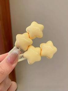 4件/2件裝蓬鬆星星造型黃色五角星瀏海與側髮夾，可愛甜美女孩款，適合日常髮型、化妝、通勤、度假、上學、派對、節日、禮物、旅行、生日 - 黃色 - 查看 3