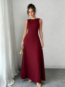 Elegant Women's A-Line Style Bodycon Pleated Dress, Sizes S, M, L, XL - 紅色 - 查看 1