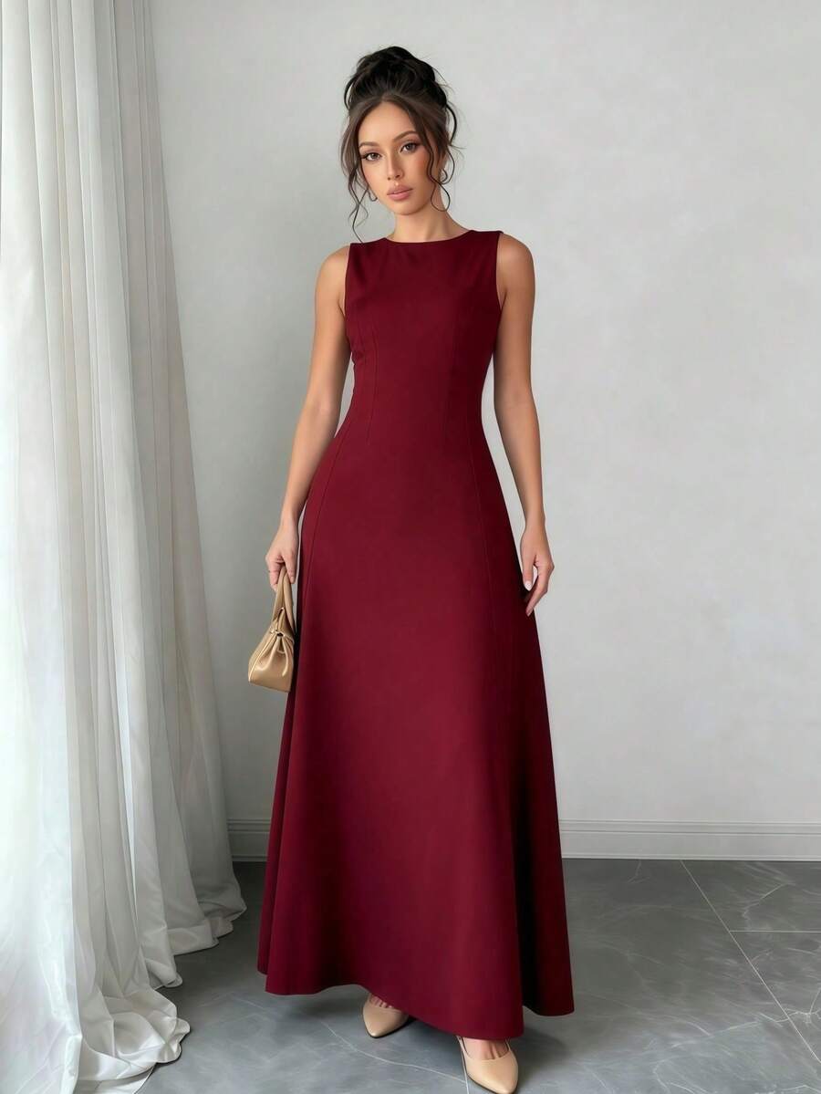 Elegant Women's A-Line Style Bodycon Pleated Dress, Sizes S, M, L, XL - 紅色 - 查看 1