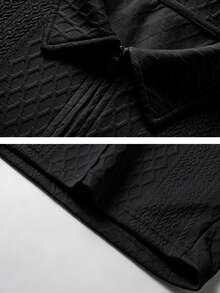 1 Set Men's Summer Diamond Jacquard Polo Shirt Outfit, Half-Zip Short Sleeve Top Paired With Drawstring Waist Shorts Sports - Black - View 6