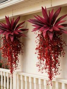 Large Luxury Artificial Hanging Purple Red Banana Leaf Fake Plant, Lifelike Green Leaves, No Maintenance Required, Suitable For Indoor/Outdoor Decor - Yard & Garden, Valentine's Day, Graduation, Easter, Ramadan, Mother's Day, Wedding Decoration, Applicable For Party, Porch, Living Room, Foyer, Porch Decor, Can Be DIY Shaped, Spring Indoor Decoration, Holiday Decoration - Multicolor - View 2