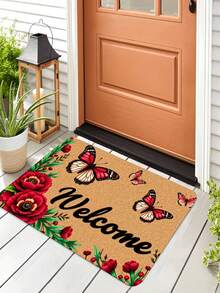 Butterfly & Floral Pattern Doormat, Suitable For Home Use, Indoor/Outdoor, Machine Washable, Ultra-Thin Design. Ideal For Front Door, Balcony, Laundry Room And Similar Spaces. - A - View 8