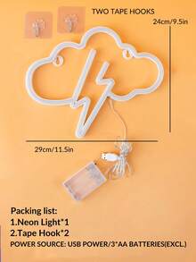 1个暴风云主题USB/电池双供电霓虹灯，家居装饰墙饰卧室装饰游戏室装饰，母亲节礼物，可桌面或壁挂，夜灯装饰 - 白殼 - 查看 9