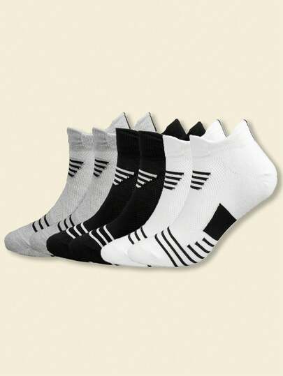 6 Pairs Men's Socks, Summer Minimalist Striped Design, Breathable Mid-Calf Socks Suitable For Daily Or Outdoor Casual Wear