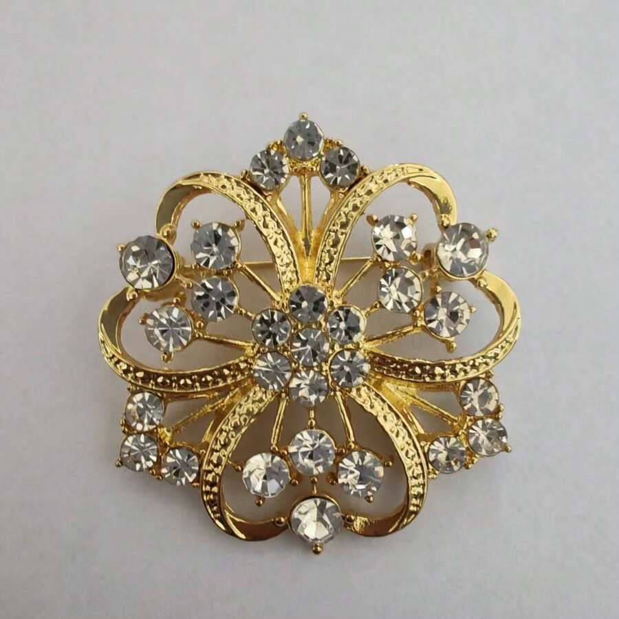1枚优雅复古锌合金女士时尚胸针,可作包包、帽子配饰,绿色花朵 - 金色 - 查看 1