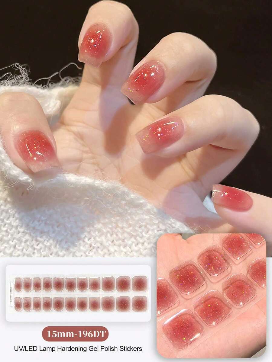 20 miếng dán móng tay gel bán khô, chất lượng salon, bền chắc, dễ dán và gỡ bỏ, cần dùng đèn UV để làm khô.