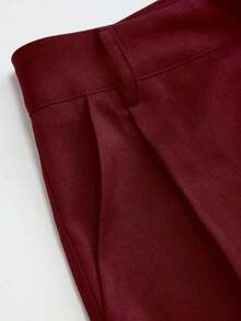 Pantalones de diseño minimalista Vela Rue con cierre de gancho y cremallera, pantalones anchos de pierna semi transparentes y ligeros de color azul sólido, pantalones anchos de pierna de moda para todas las estaciones de primavera - Burdeos - Ver 3