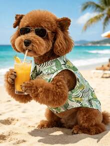 YOKLUN 1pc Pet Floral Print Shirt, Casual Comfortable Beach Style Pet Clothing For Spring/Summer, Suitable For Small Dogs And Cats, Can Be Given As Holiday Gift - Green - View 1