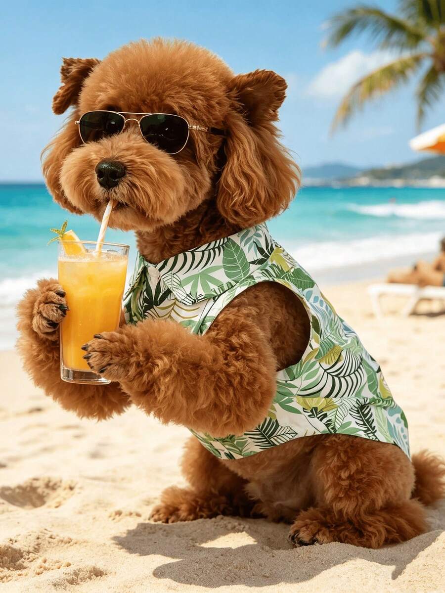 YOKLUN 1pc Pet Floral Print Shirt, Casual Comfortable Beach Style Pet Clothing For Spring/Summer, Suitable For Small Dogs And Cats, Can Be Given As Holiday Gift - Green - View 1