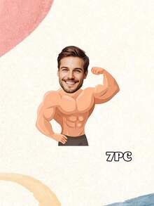 7pcs Customized Muscular Man Face Banners, Personalized Photo Banners Suitable For Singles Party, Fun Customized Party Decorations, Birthday, Singles Party Customized Face Banners, Fun Party Decorations - Multicolor - View 8