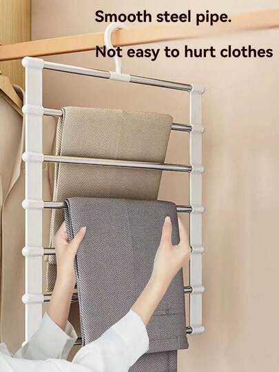 Foldable Space Saving Pants Hanger, Heavy Duty Multi Layer Trouser Holder, Non Slip Design Wardrobe Organizer For Jeans, Trousers, Leggings, Towels