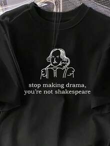 Camiseta Casual Minimalista de Talla Grande a la Moda - Nueva Llegada - Camiseta con Frase Divertida para Mujer - "Deja de hacer dramas, no eres tú" - Camiseta Gráfica, Informal para Verano al Aire Libre, Blanca - Estilo Vintage Urbano Unisex, Camiseta de Algodón Holgada de Manga Corta y Cuello Redondo - Negro - Ver 4