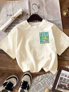 Camiseta de mujer, camiseta de manga corta con gráfico de estilo casual de calle, top de verano lindo - Albaricoque 6 - Ver 2
