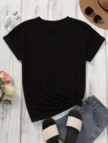 Women's Vintage Casual Sports T-Shirt, Round Neck T-Shirt, "He Is The One Who Knows How To Be Foolish," Artistic Temperament, Everyday Casual Wear, Spanish Wisdom, Distinctive Philosophical Phrase, "Intelligent," "Foolish," Comfortable Top For All Seasons. - 黑色 - 查看 6