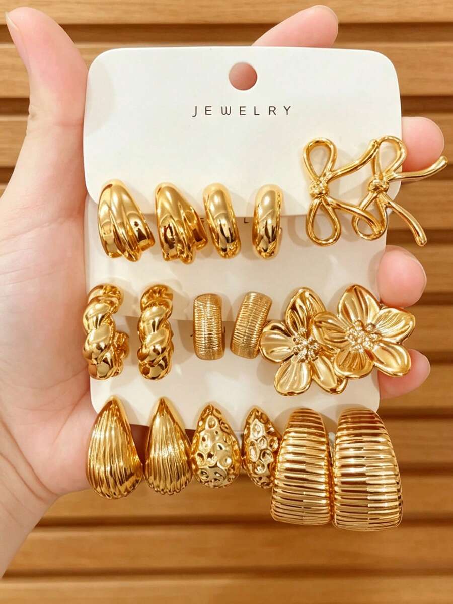 18 Stücke/Set Vintage Goldton Ohrringe, super süß, exklusiv für Göttinnen! - Gold - Übersicht 1