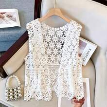 Áo khoác cardigan nữ thời trang màu mơ, phối ren, móc rỗng, đan móc. - trắng - Xem 2